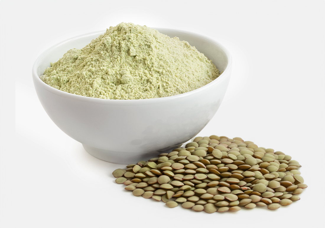 Bowl of Pulse Flour and Pile of Green Lentils